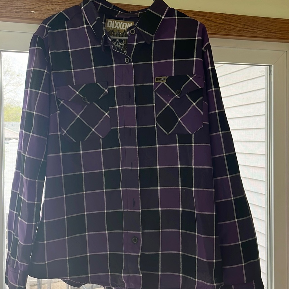 DIXXON Women’s The Crown Flannel Shirt XL Purple Black White Plaid